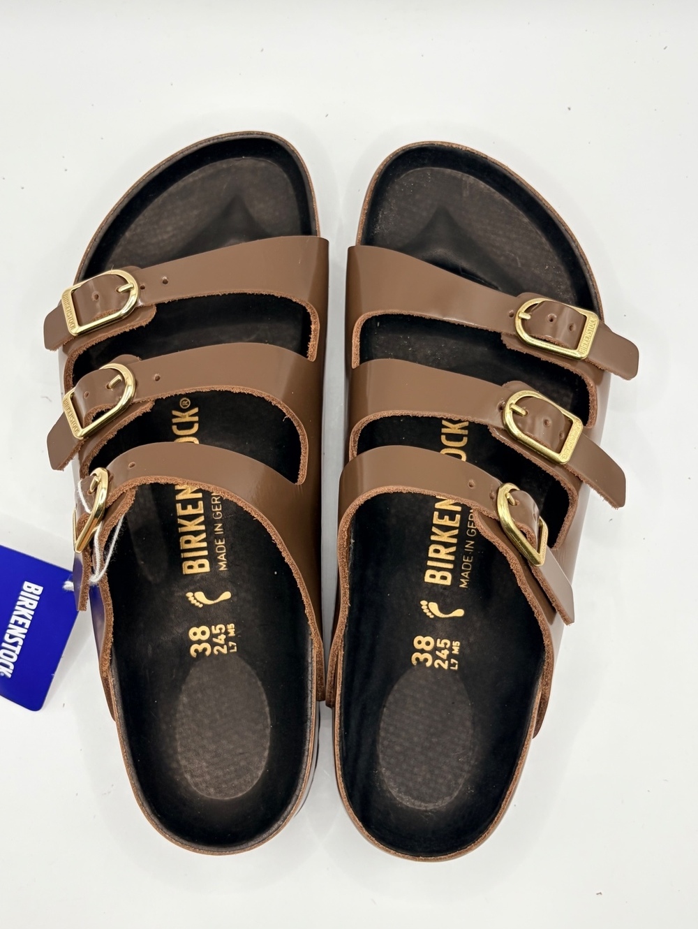 Birkenstock Florida Exquisite High-Shine Carafe/Black sandals 7 Womens No Box